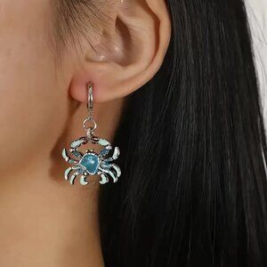 1 Pair Cute Blue Crab Earrings